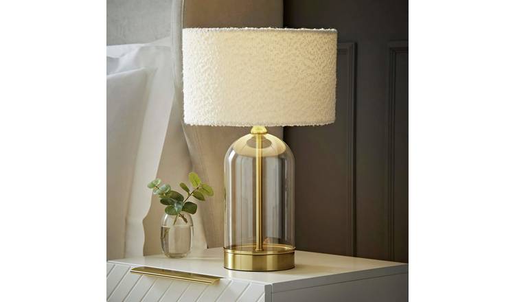 ValueLights Jessy Glass LED Table Lamp With Boucle Shade - Gold