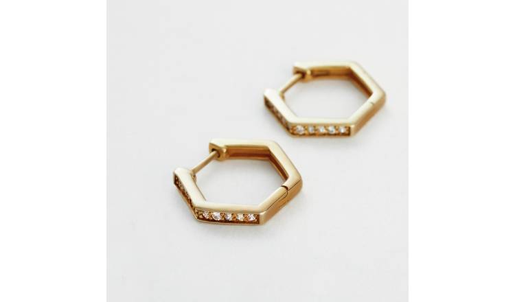 Revere Yellow Gold Plated Sterling Silver Round Cubic Zirconia Huggies Earrings