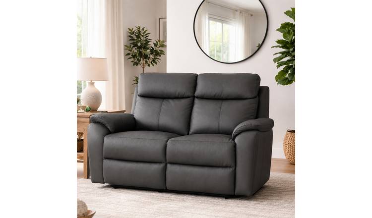 Aspire Kingsmere Leather 2 Seater Power Recliner Sofa with Metal Feet - Charcoal