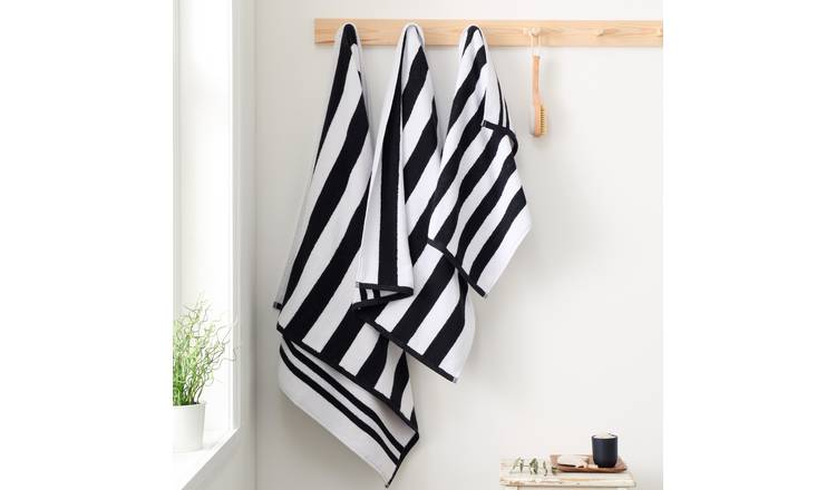 Catherine Lansfield Reversible Stripe Jacquard Bath Towel - Black