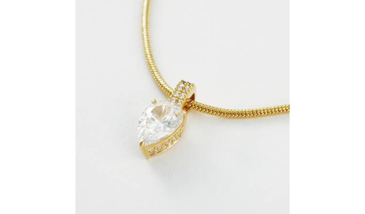 Revere Gold Plated Sterling Silver Cubic Zirconia Snake Chain Pendant Necklace