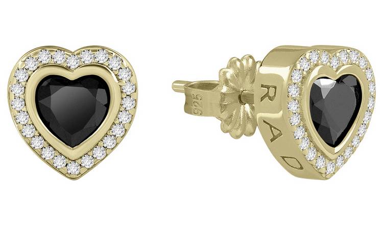 Radley 18ct Gold Plated Black Heart Stone Set Stud Earrings