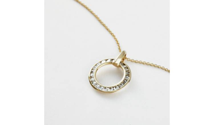 Revere Gold Plated Sterling Silver Cubic Zirconia Circle Pendant Necklace