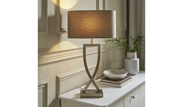 ValueLights Katniss Metal LED Large Table Lamp With Grey Shade - Silver
