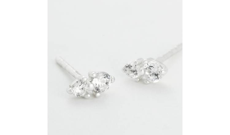 Revere Sterling Silver Two Round Cubic Zirconia Stud Earrings