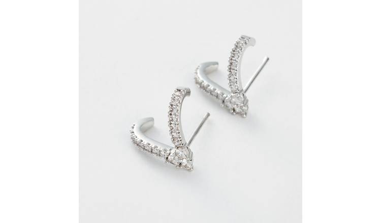 Revere 925 Sterling Silver Cubic Zirconia Stones Upside-Down V Stud Earrings