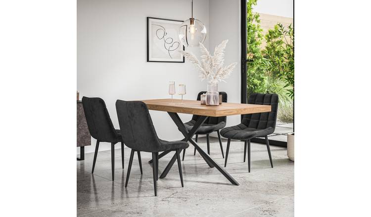 Furniture Online Donni Nova Oak Effect Dining Table & 4 Black Chairs