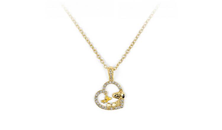 Peanuts Gold Plated Snoopy and Woodstock Heart Pendant Necklace