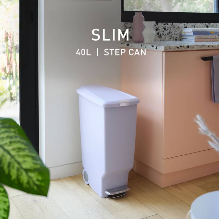Simplehuman 40 Litre Slim Plastic Pedal Bin - Lilac 0