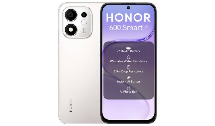 SIM Free HONOR 600 Smart 5G 128GB AI Mobile Phone - Meteor Silver