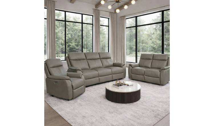 Aspire Kingsmere Leather 3, 2 & 1 Seater Power Recliner Sofa - Elephant