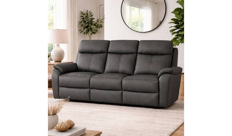 Aspire Kingsmere Leather 3 Seater Power Recliner Sofa - Charcoal
