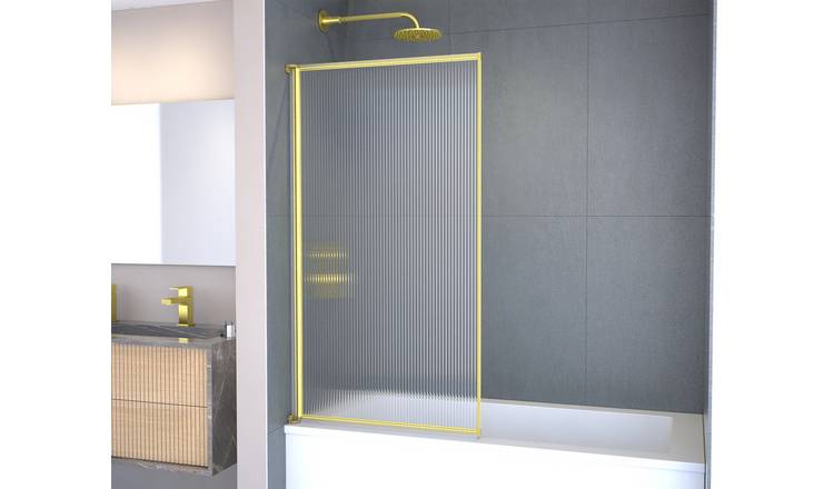MLH Fully Framed Fluted Bath Screen - Gold