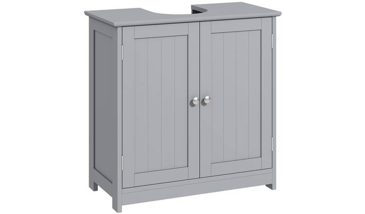 kleankin Adjustable Under Sink Bathroom Cabinet with 2 Doors - Grey