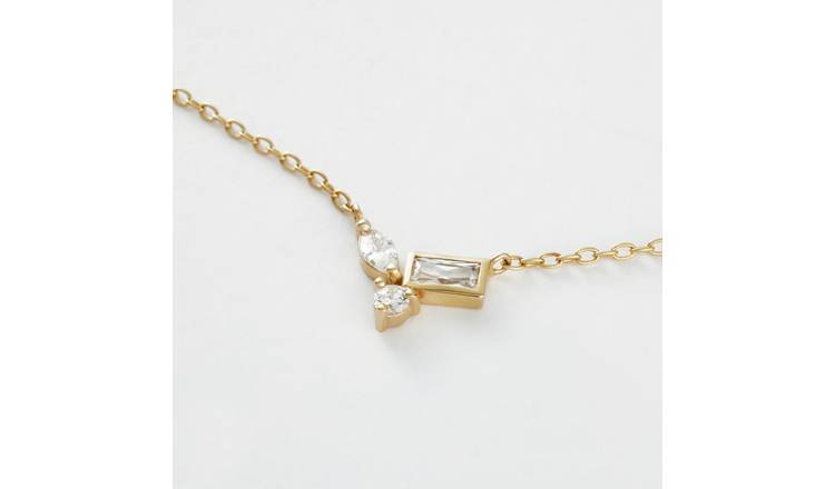 Revere Gold Plated Sterling Silver Trio Cubic Zirconia Pendant Necklace