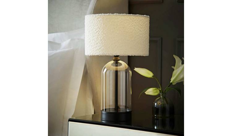 ValueLights Jessy Glass LED Table Lamp With Boucle Shade - Black