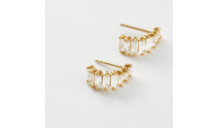 Revere Gold Plated Silver Cubic Zirconia Half Hoop Stud Earrings