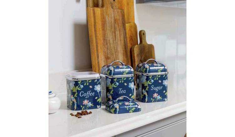Viewquest Laura Ashley Stainless Steel Set of 3 Floral Canisters - Navy