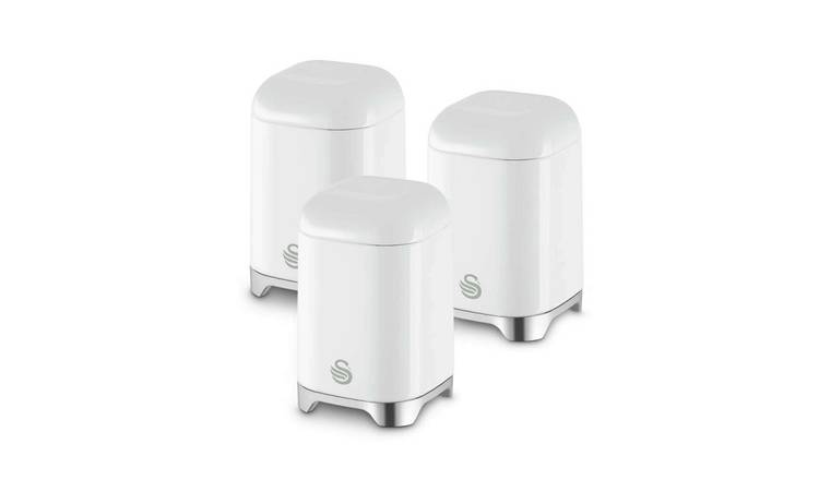 Swan Solace 1.5 Litre Cast Iron Set of 3 Kitchen Storage Canisters - White
