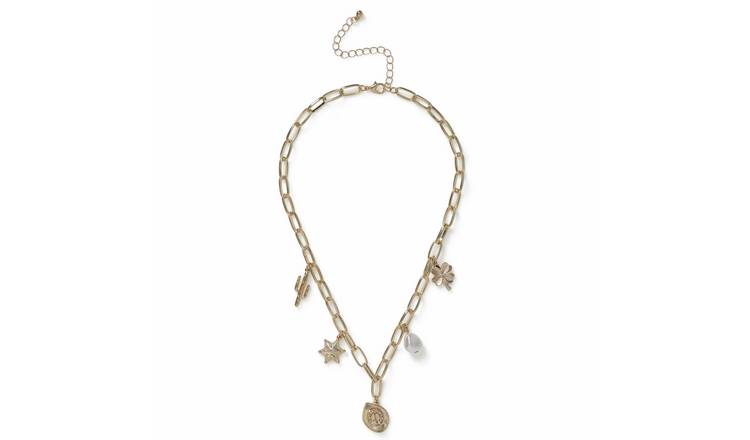 Flitzy Gold Tone Motif Charm Necklace