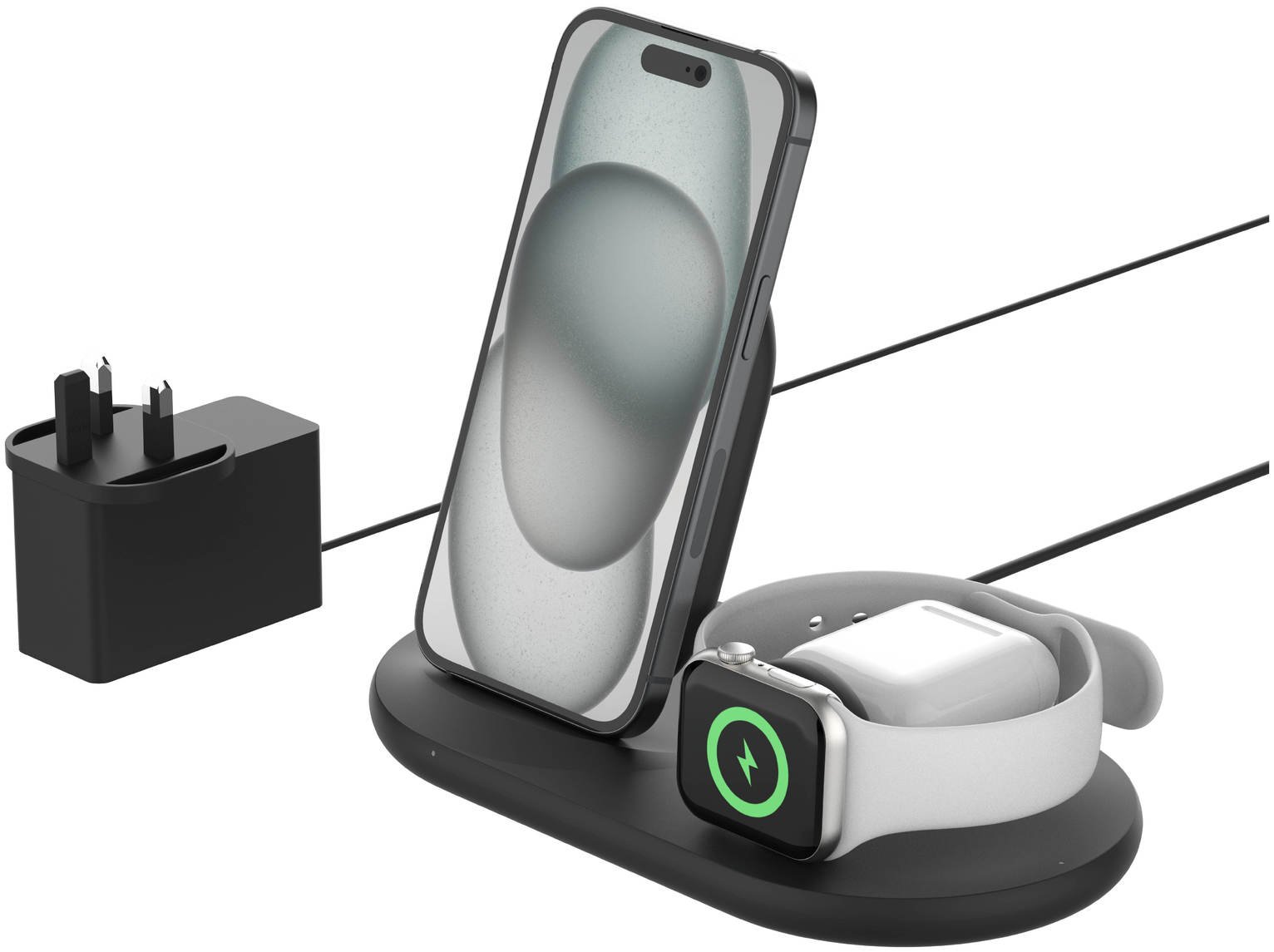 Belkin 3 in 1 Wireless Charger Stand with Plug - Black