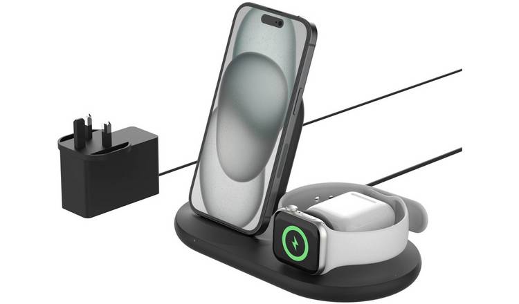 Belkin 3 in 1 Wireless Charger Stand with Plug - Black