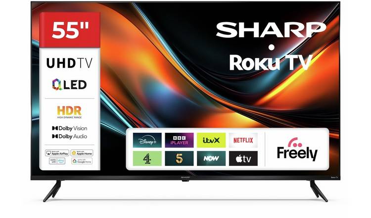 Sharp 55 Inch C55JJ6425KB Smart Roku 4K UHD QLED Freely TV