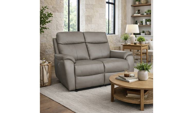 Aspire Kingsmere Leather 2 Seater Power Recliner Sofa with Metal Feet - Elephant