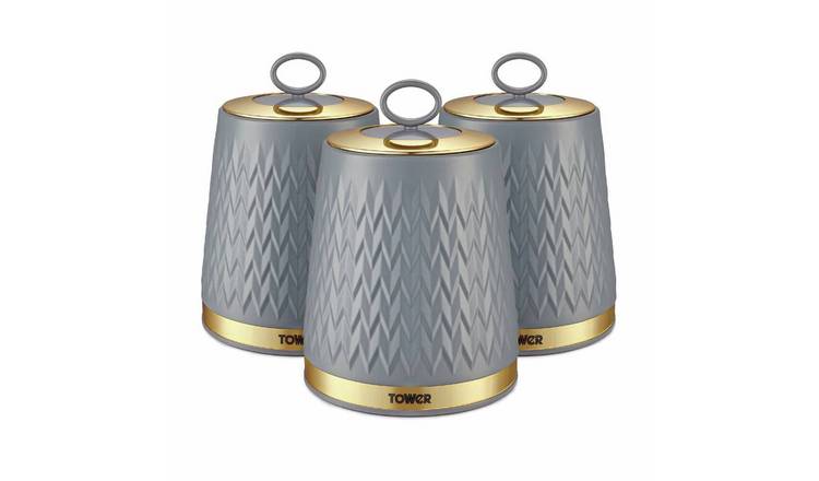 Tower Empire 1.3 Litre Stainless Steel Set of 3 Food Storage Canisters - Grey