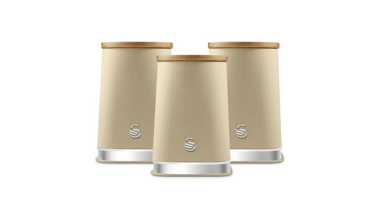 Swan Solace 1.5 Litre Cast Iron Set of 3 Food Storage Canisters - Oatmeal