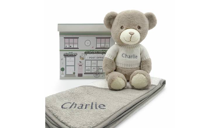 Babyblooms Personalised Frankie Bear And Baby Hooded Towel Gift Set - Grey