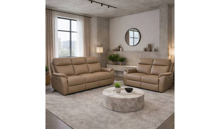 Aspire Kingsmere Leather 3 & 2 Seater Power Recliner Sofa - Mushroom