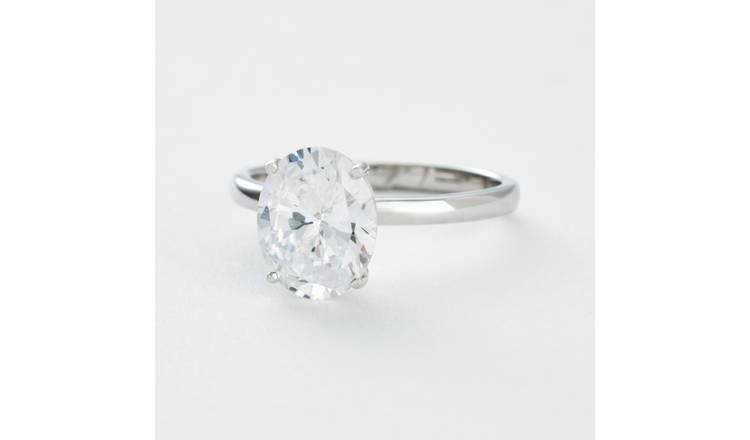 Revere Sterling Silver Oval Shaped Cubic Zirconia Ring - Large