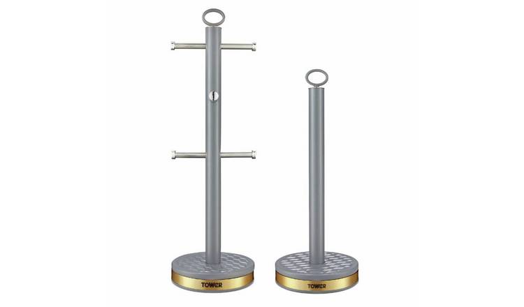 Tower Empire 6 Cup Stainless Steel Towel Pole and Mug Tree - Grey