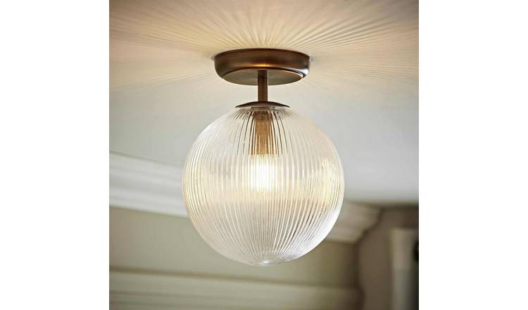 ValueLights Kempton Metal Flush Ceiling Light - Antique Brass