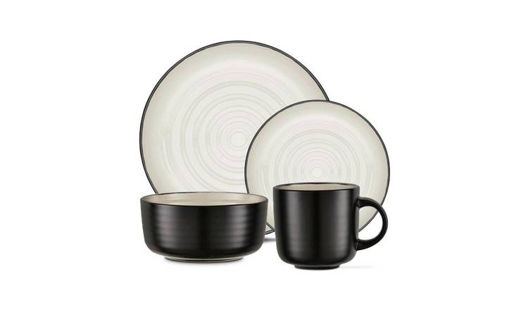 Barbary & Oak Cascade 16 Piece Stoneware Dinner Set - Black