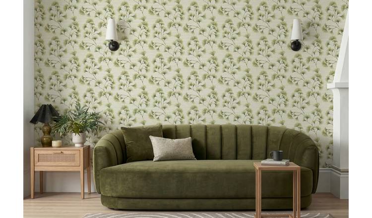 Arthouse Ginkgo Leaf Trail Green and Neutral Wallpaper