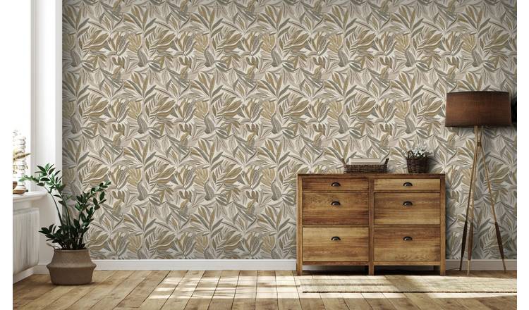 Arthouse Graphic Tropical Leaf Neutral Wallpaper