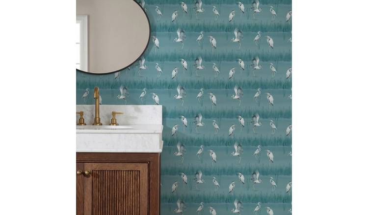 Arthouse Heron River Blue Wallpaper