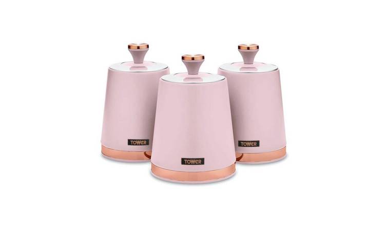 Tower Cavaletto 1.3 Litre Carbon Steel Set of 3 Food Storage Canisters - Pink