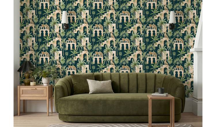 Arthouse Leopard Arches Navy Wallpaper