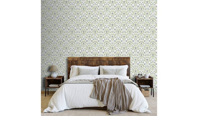 Arthouse Modern Floral Damask Blue and Green Wallpaper