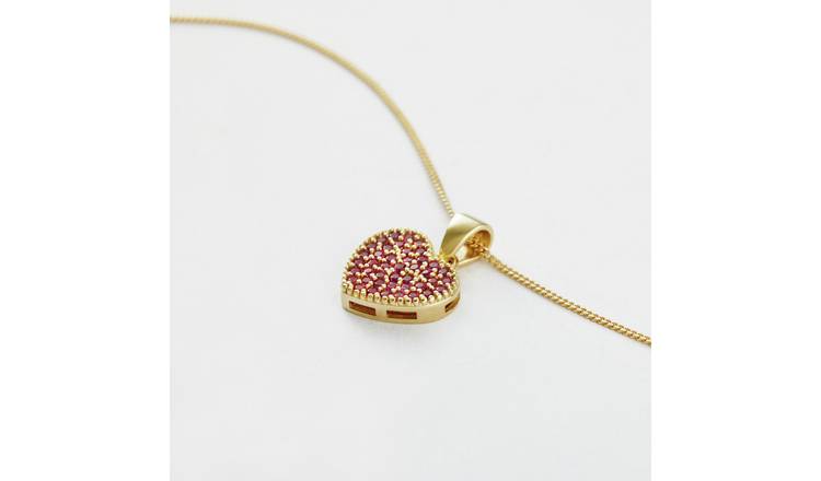 Revere 1 Micron Gold Plated 925 Sterling Silver Pink Stone Heart Necklace