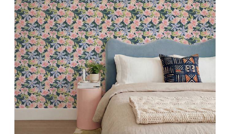 Arthouse Watercolour Floral Navy Wallpaper