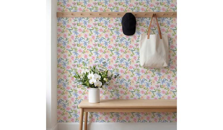 Arthouse Watercolour Floral White Wallpaper