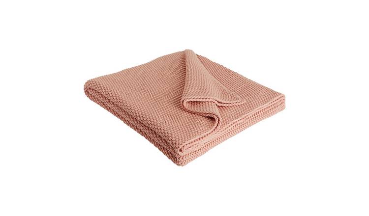 Buy Habitat Paloma Knitted Cotton Throw - 125 x 170cm - Pink | Blankets