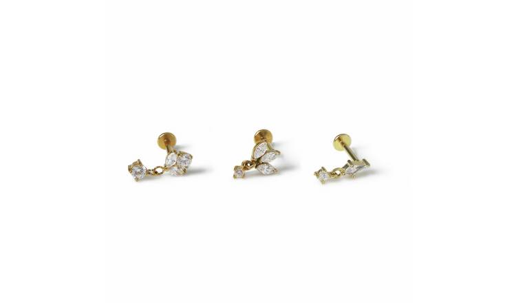 Freedom Surgical Steel Gold Tone Flat Back Drop Earrings Set