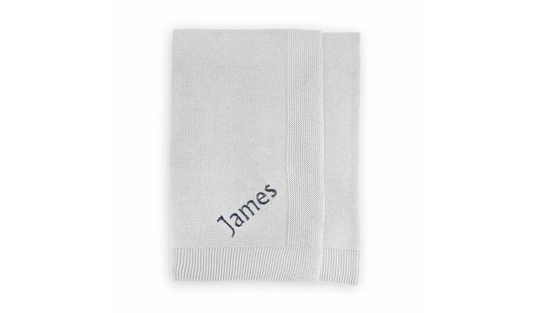 Babyblooms Personalised Cotton Knitted Baby Blanket - Grey