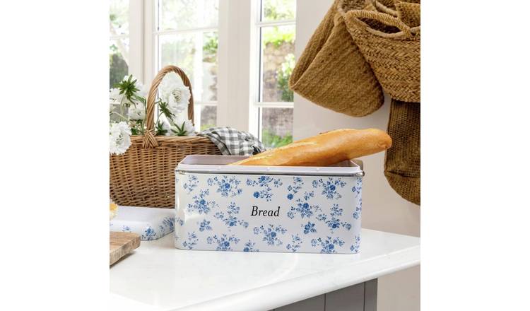 Viewquest Laura Ashley Carbon Steel China Rose Bread Bin - White