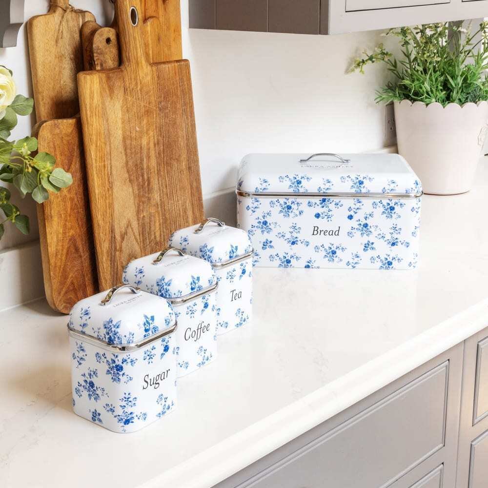 Buy Laura Ashley Carbon Steel China Rose Bread Bin - White | Bread